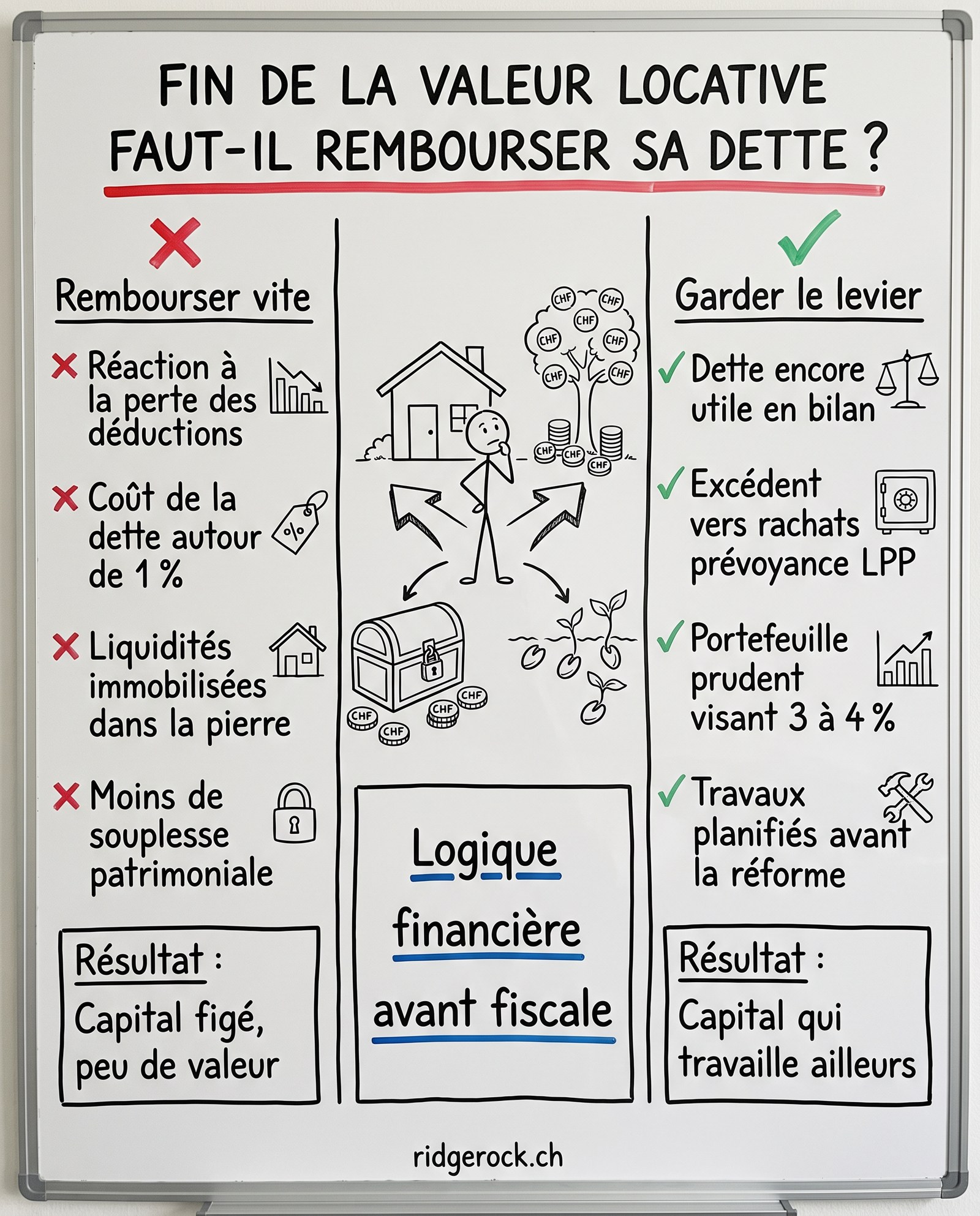 La fin de la valeur locative réduit l'avantage fiscal, mais avec un coût de dette bas garder un levier reste souvent plus judicieux que rembourser.